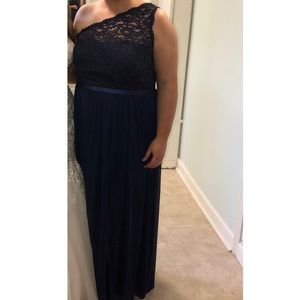 One shoulder formal navy dress